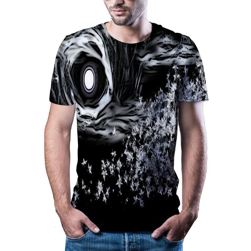 2020 Hot black and white sketch natural sports summer 3D printing latest fashion T-shirt tops men / boy casual T-shirts | Мужская одежда