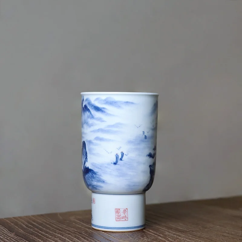 Tazas de t&eacute; de primavera con agarre de mano, paisaje oculto, JingLin-1