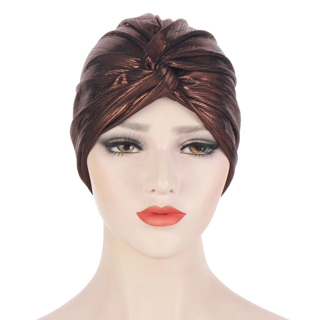 

New Double-layer Women Warm Gilded Twist Hat Hot Sale Moslim Hijab Cap Jersey Femme