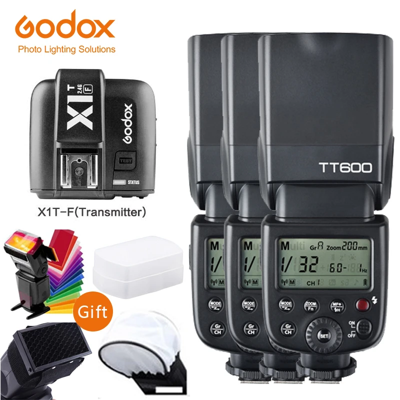 Godox TT600 GN60 вспышка для фотокамер Speedlite HSS 1/8000s Камера Вспышка Speedlite с Беспроводной X1T-F передатчик для цифровой фотокамеры Fuji XT-30 XT20 XT3 X-H1 GFX50R X-T2 - Цвет: 3xTT600 a X1TF