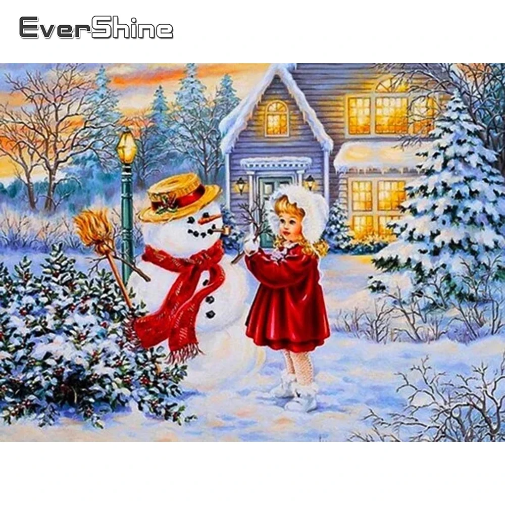 

Алмазная 5D Вышивка EverShine, картина с зимними стразами, квадратная живописная картина Стразы, мозаика со снеговиком, домашний декор