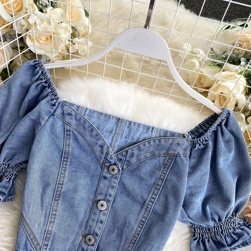 

Vintage Denim Women Sets Solid Short Tops Mini Skirts 2020 Summer Two Piece Set Vintage Korean Ropa Mujer