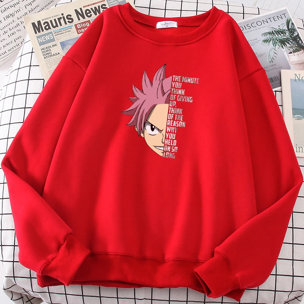 

Hot Sale Natsu Quote Anime Manga Printing Male Hoody Thick Winter Tops Fleece Autumn Sweatshirt Oversized Comfortable Men Hooded