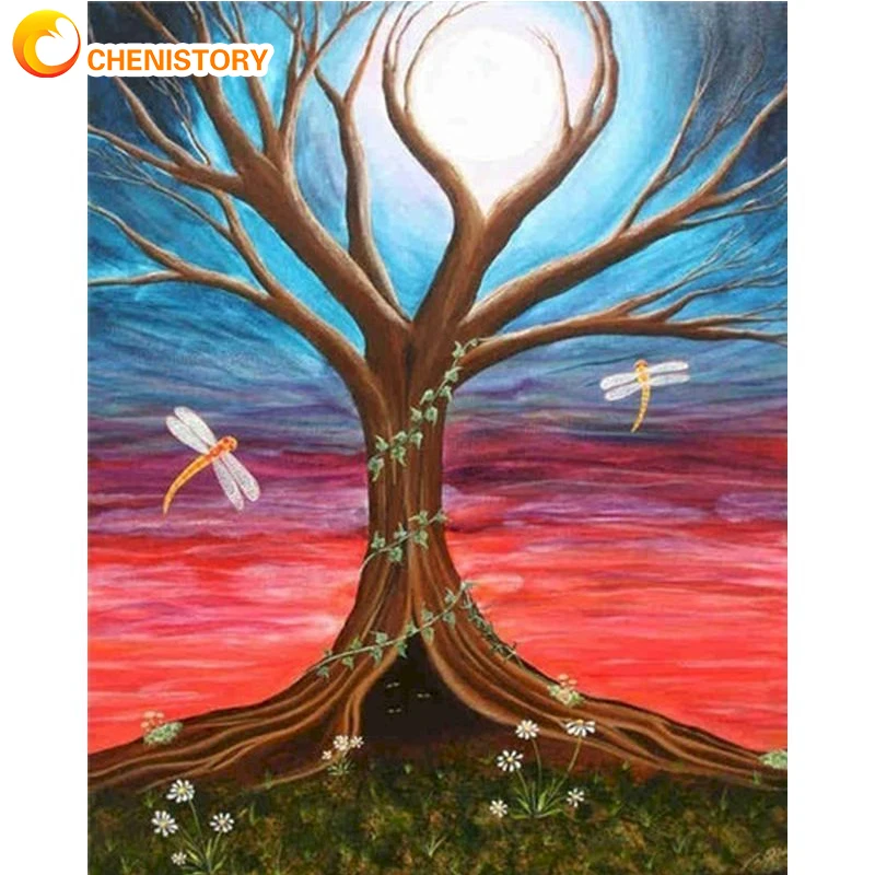 

CHENISTORY DIY Tree Oil Painting By Numbers Set Color Drawing On Canvas Paint By Number Artworks Home Decortion Gift Kit Picture