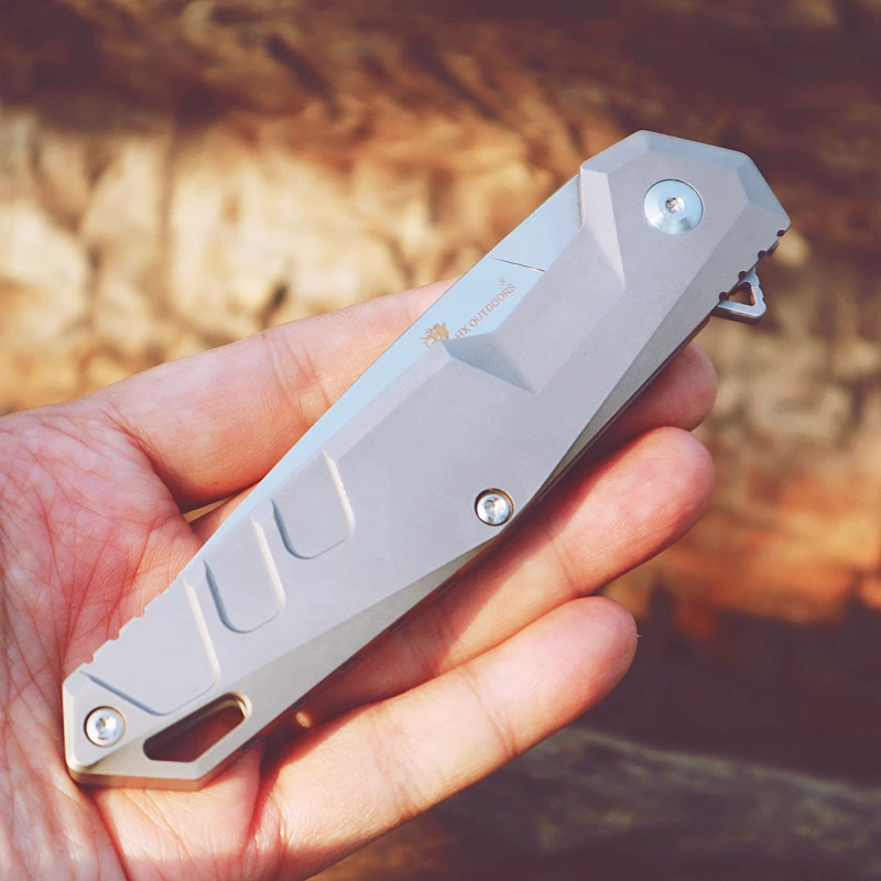 

HX OUTDOOR60HRC folding knife TC4 titanium alloy handle EDC folding knife vg10 steel high hardness outdoor tactical pocket knife