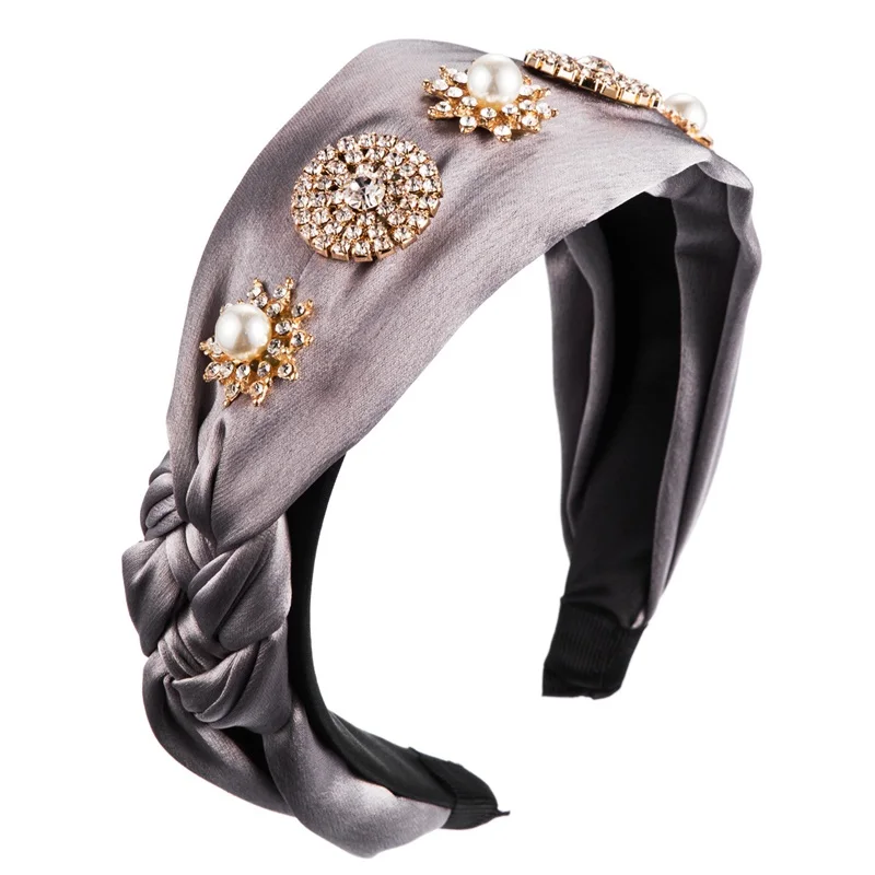 

DUOJIAOYAN Fabric Pearl Girls Alloy Diamond Inlaid Headband Rhinestone Luxury Hair Accessories Braid Pearl Lady Shiny Hairband