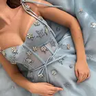 Небесно-голубое Тюлевое платье-трапеция длиной до щиколотки, красивые платья для выпускного вечера с 3D цветами, платье на бретелях-спагетти для официальной вечеринки