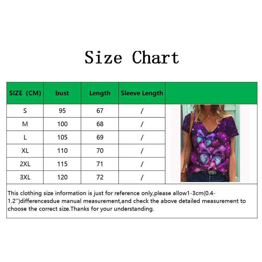 

women Summer short-sleeved v-neck butterfly print T-shirt tops