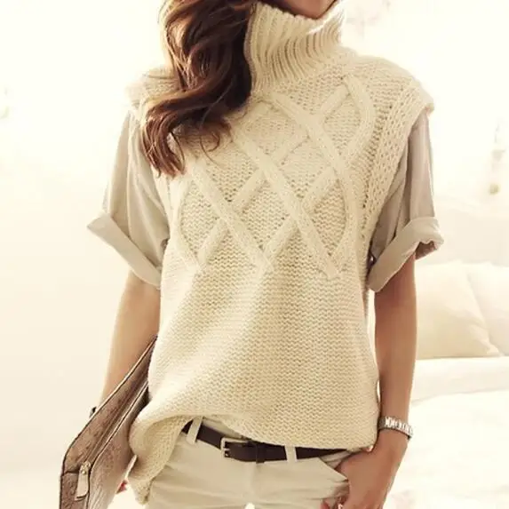 Женские толстые теплые длинные вязанные свитера с высоким воротом пуловеры