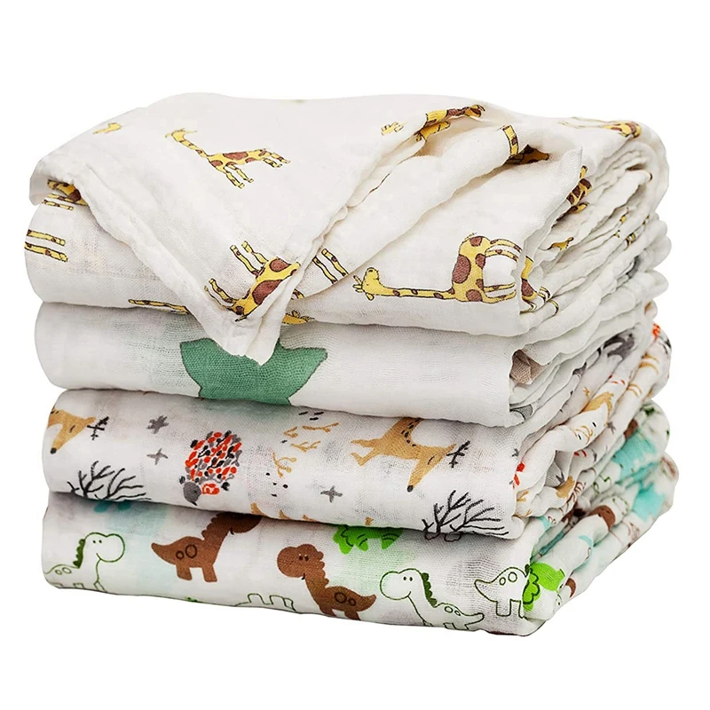 

4Pcs Muslin Baby Swaddle Blanket Unisex Swaddle Wrap Soft Silky Bamboo Muslin Swaddle Blankets Neutral Receiving Blanket