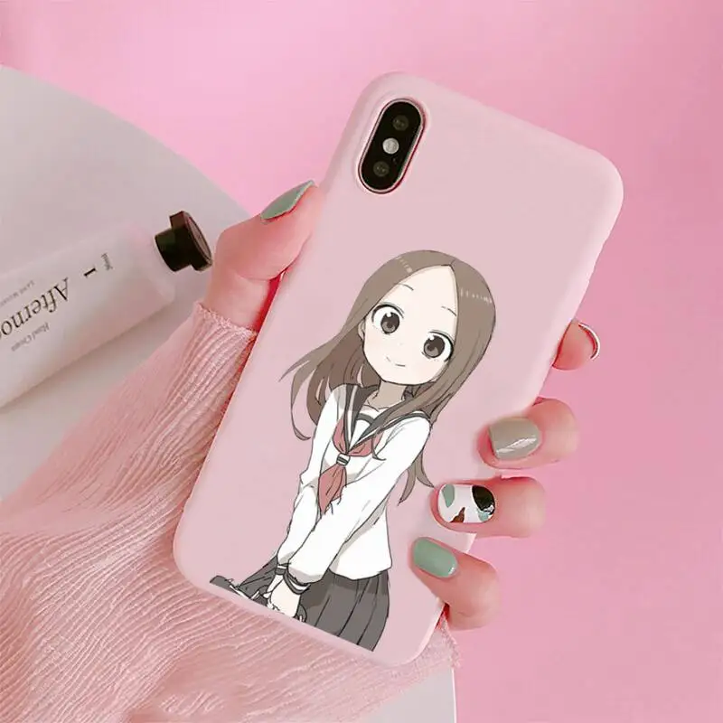 

Anime Teasing Master Takagi-san Phone Case Candy Color Pink for iPhone 11 pro XS MAX 8 7 6 6S Plus X 5S SE 2020 XR