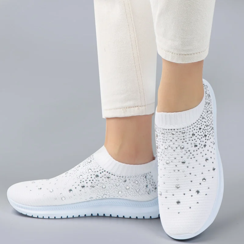 

Vulcanized Shoes Sneakers Women Trainers Knitted Sneakers Ladies Slip-on Sock Shoes Sparkly Crystal Zapatillas Mujer Casual