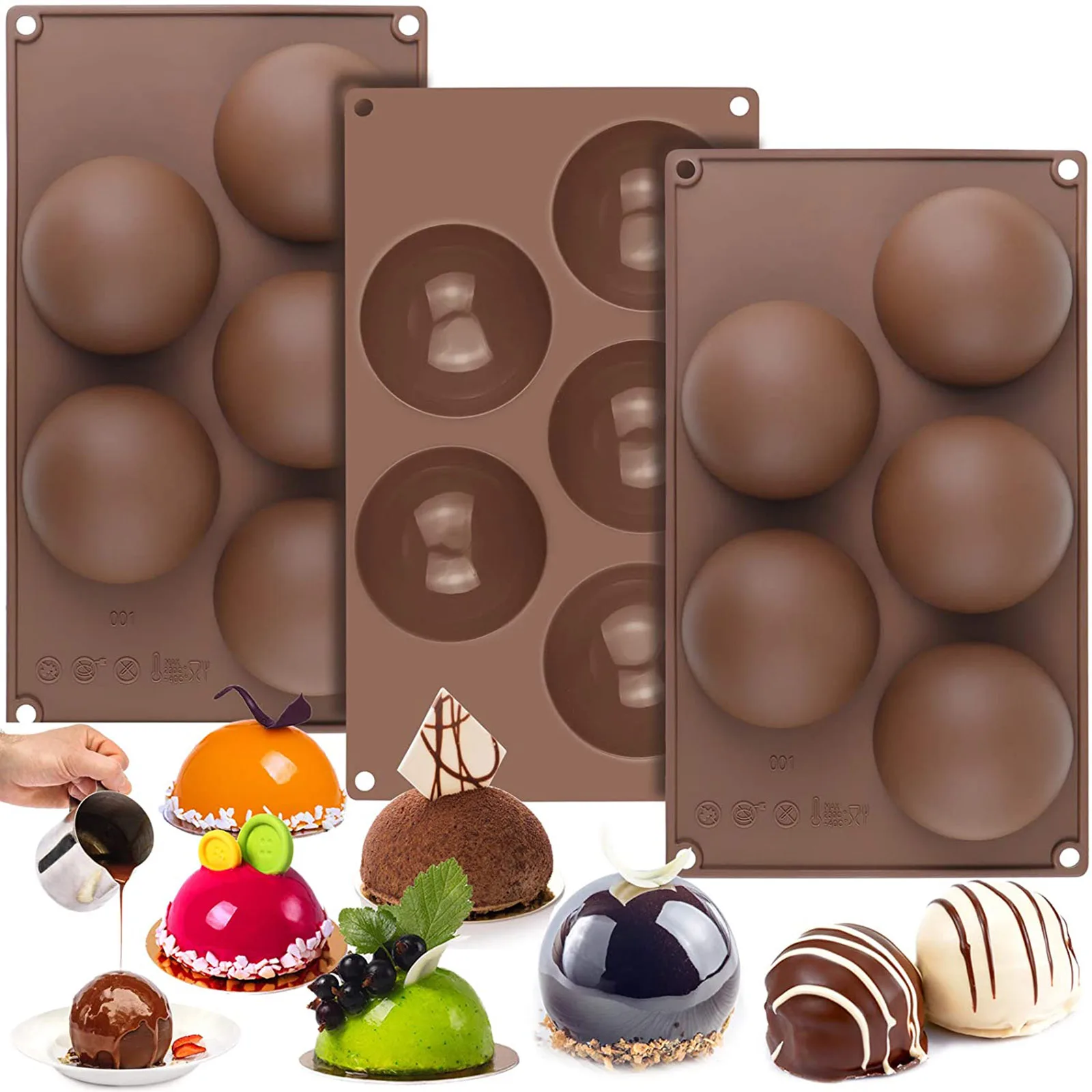 

Extra Large 5-cavity Semi Sphere Silicone Mold Baking Mold For Making Chocolate Cake, Jelly Dome Mousse