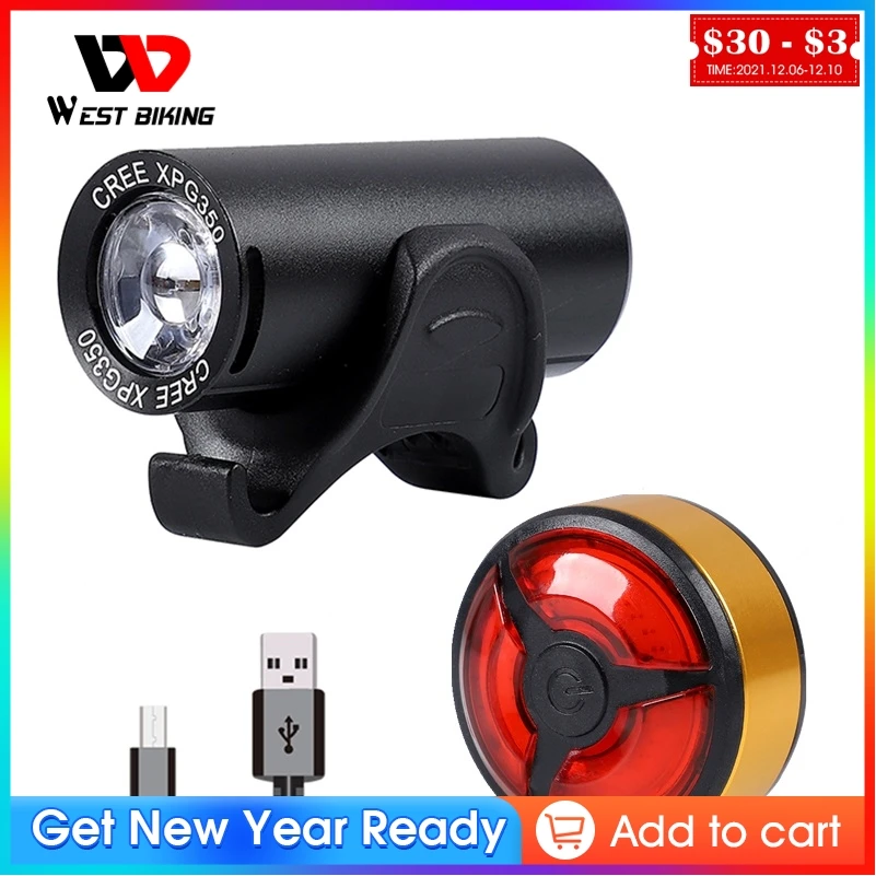 

WEST BIKING Bike Front Lights LED Safety Taillight Set USB Rechargeable Headlight Rear Light For Bicycle Cycling Flashlight
