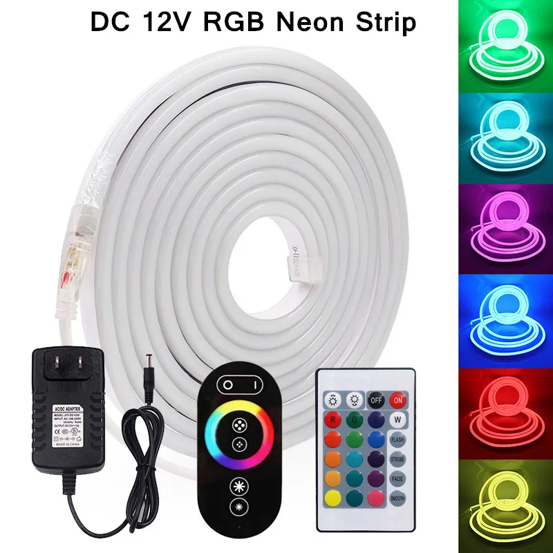 

DC 12V RGB Neon Strip Set +Power Supply Waterproof Indoor Outdoor Home Decoration Flexible Tape Ribbon 5050 RGB LED Strip Light