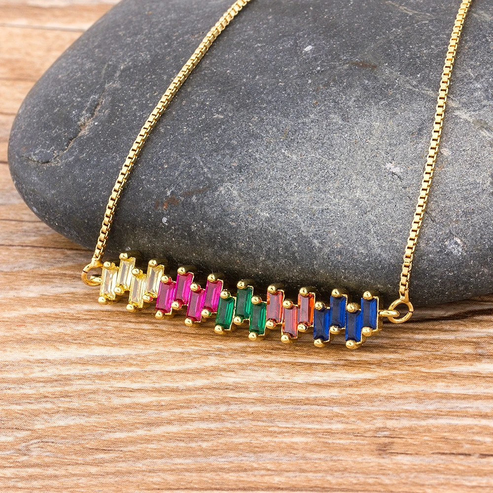 2020 новый дизайн медное циркониевое Радужное ожерелье с золотой цепочкой
