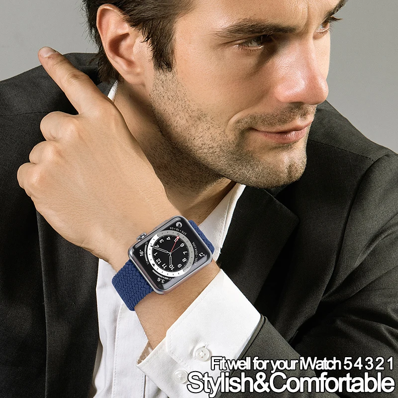 

Braided Solo Loop Nylon Fabric Strap For Apple Watch 4 3 2 1 38MM 40MM Soft Elastic Bracelet For iWatch 4 5 6 SE band 42MM 44MM