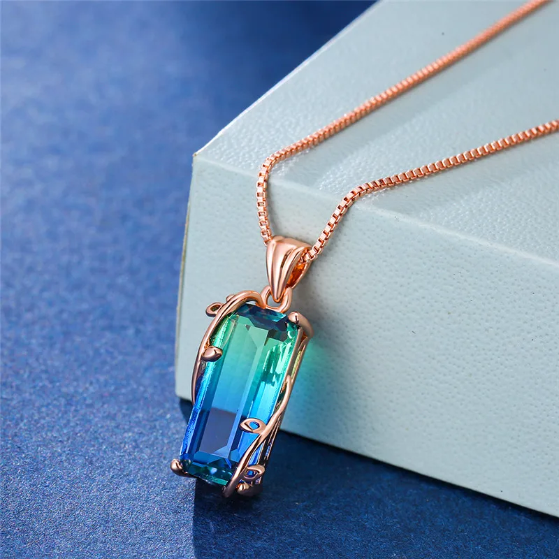 Очаровательное женское ожерелье из хрустального циркония синее зеленое