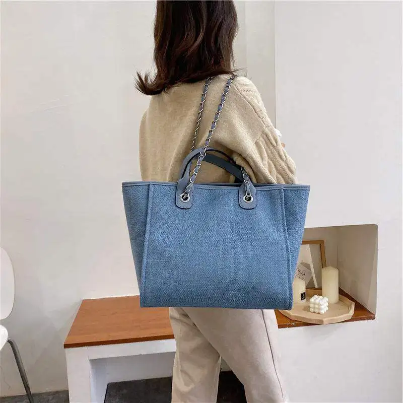 casual large capacity tote designer chains women handbags luxury canvas lady shoulder mesenger bags female big purses 2020 new free global shipping