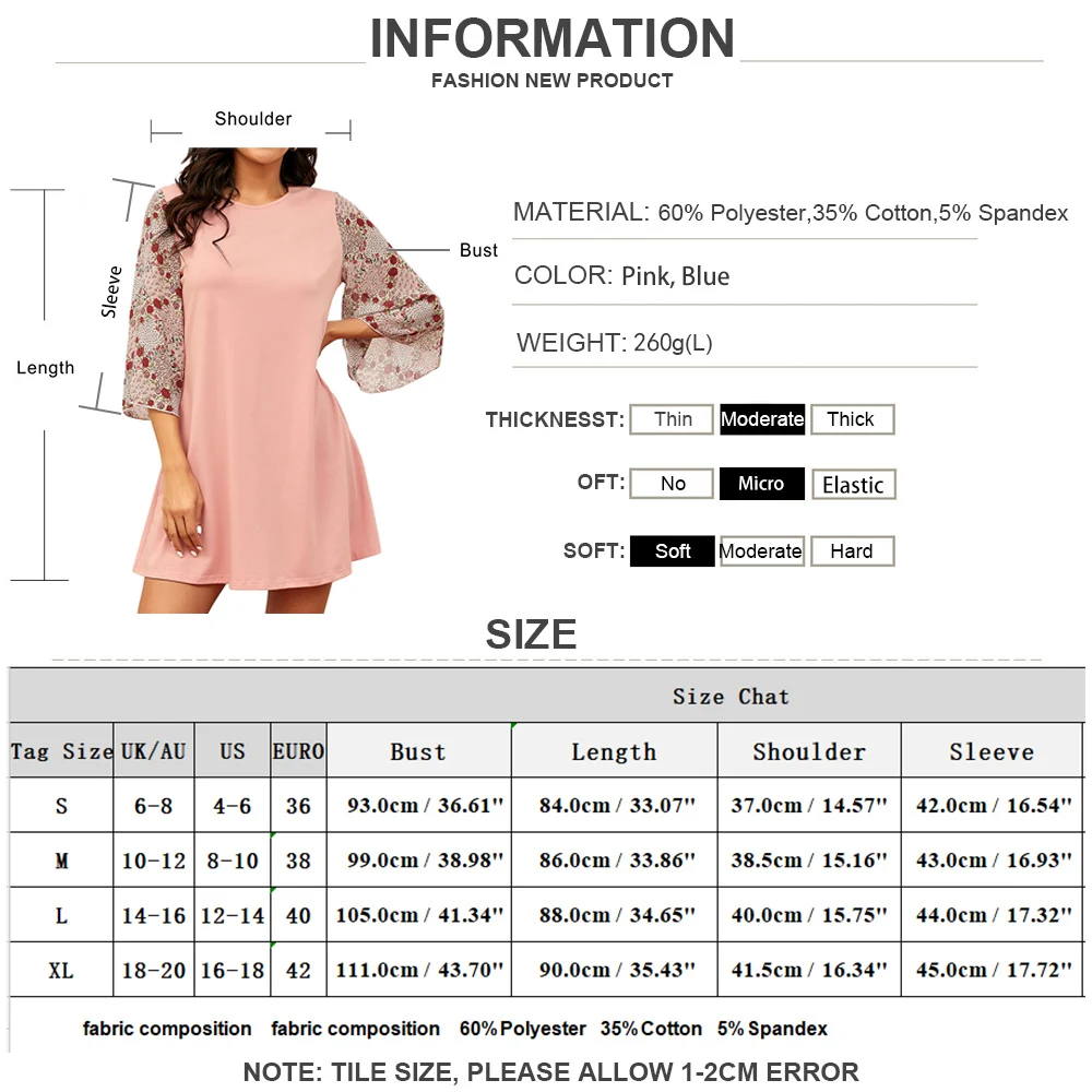 

Bohemian Floral Print 3/4 Sleeve Mini Dress for Summer Casual Round Neck Ladies Beach Sundress Women Holiday Party Dresses D30