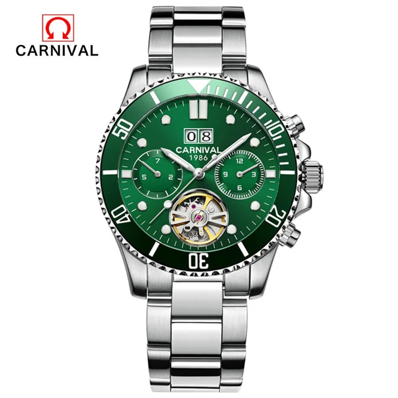 

Carnival Tourbillon Automatic Mechanical Watch Men Watches Top Brand Luxury Waterproof Luminous Green Sport Clock Relogio 2020