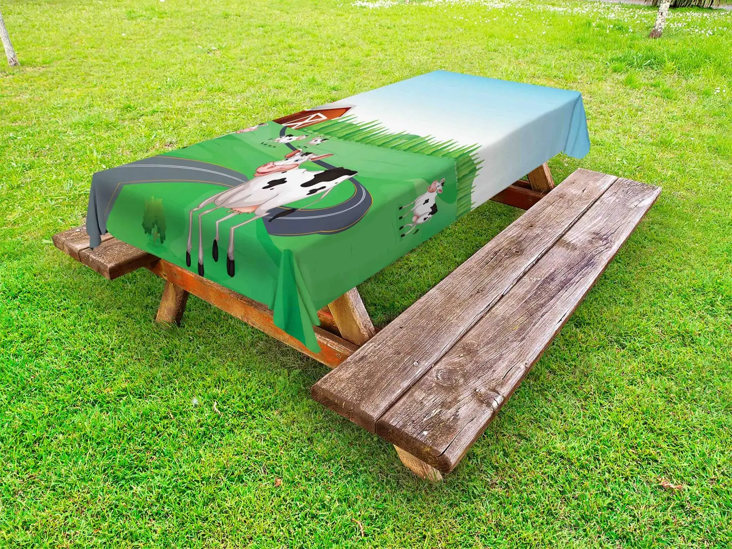 Скатерть Корова детская тематическая мультяшная сельская ферма дом в лесу с