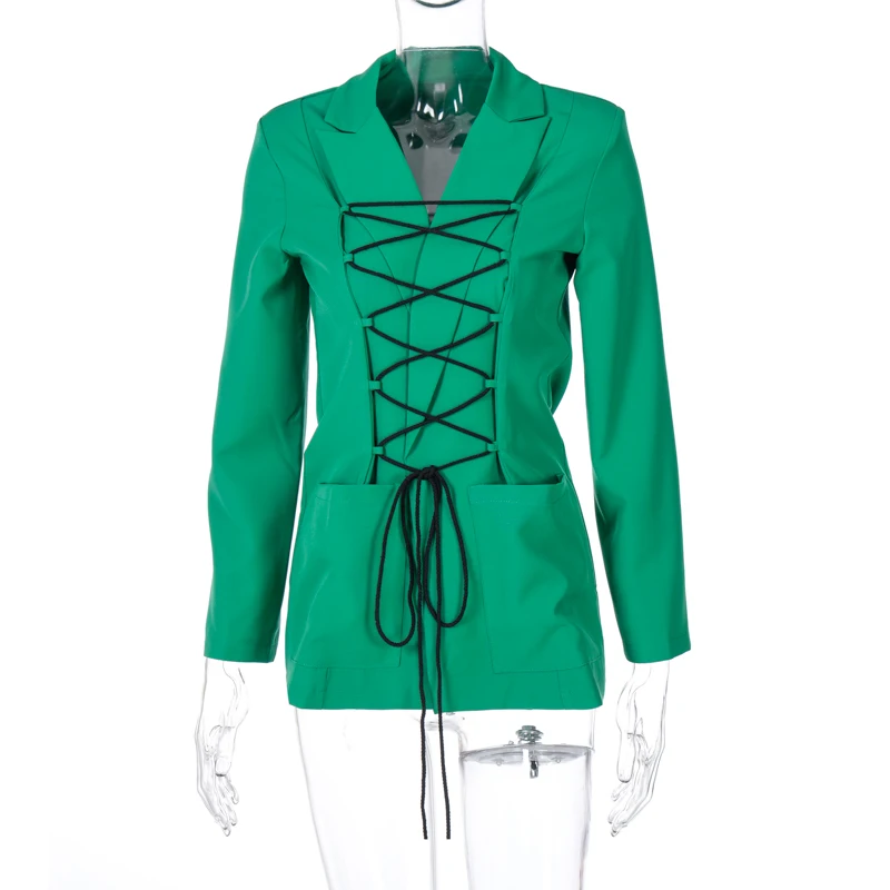 

Zoulv Autumn Winter Women Fashion Streetwear Jacket Pure Party Elegant Lady Coat Windbreaker 2021 Long Sleeve Bandage Blazer