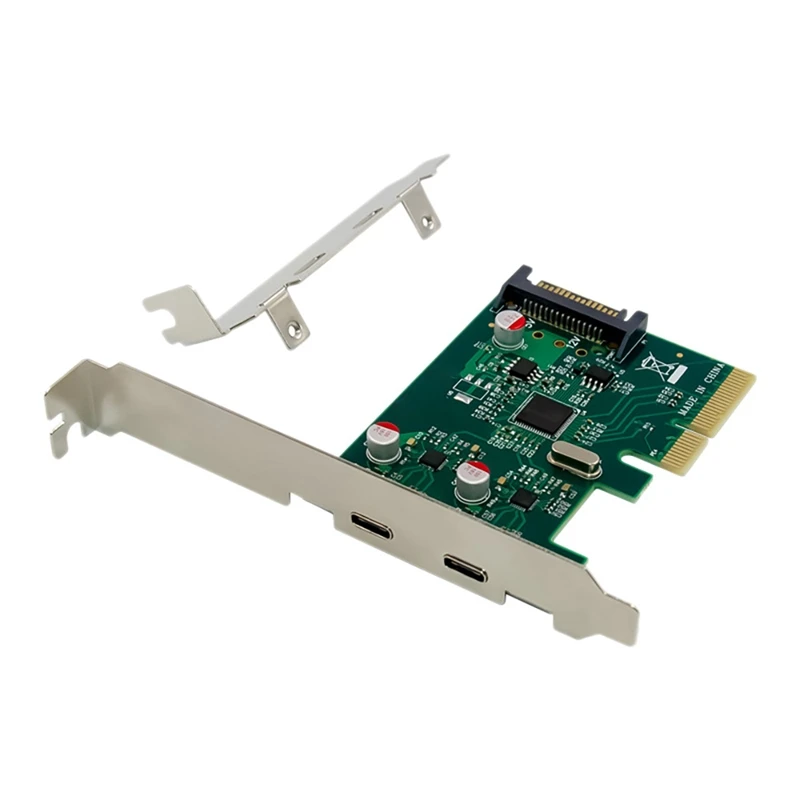 

PC USB C Adapter Expansion Card PCI-E X4 to Dual Type C 10Gbps Port with SATA Power Supply for Desktop Computers