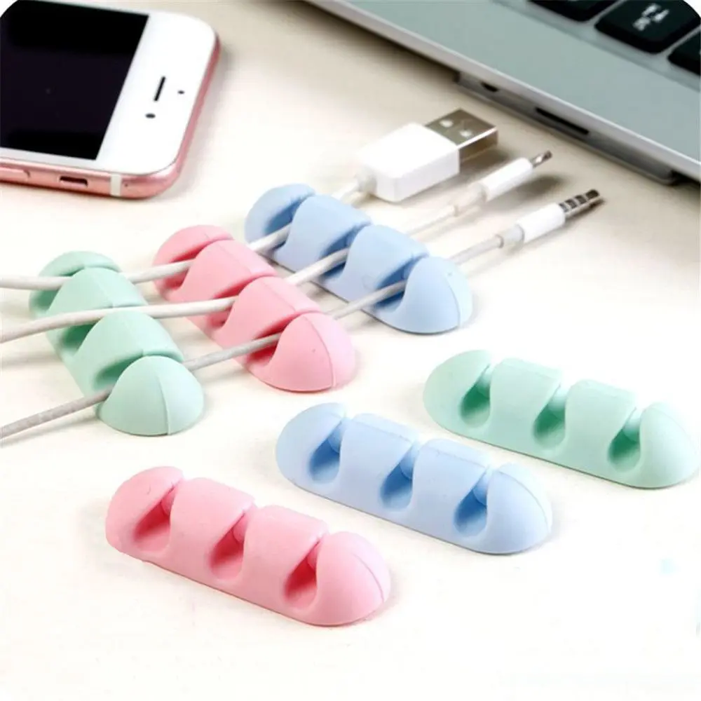 

2Pcs Adhesive Silicone Cable Winder Solid Color Cable Holder Earphone Clip Charger Organizer Line Fixer Desk Set Office Supplies