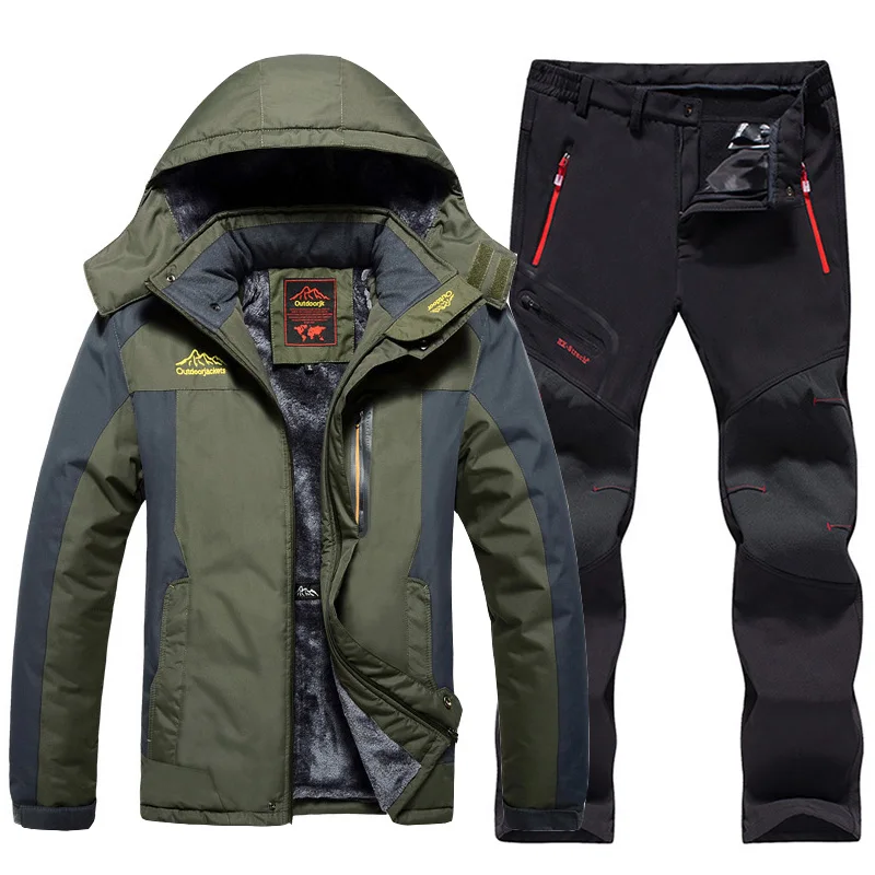 Мужской лыжный костюм размера плюс водонепроницаемые флисовые куртки и штаны