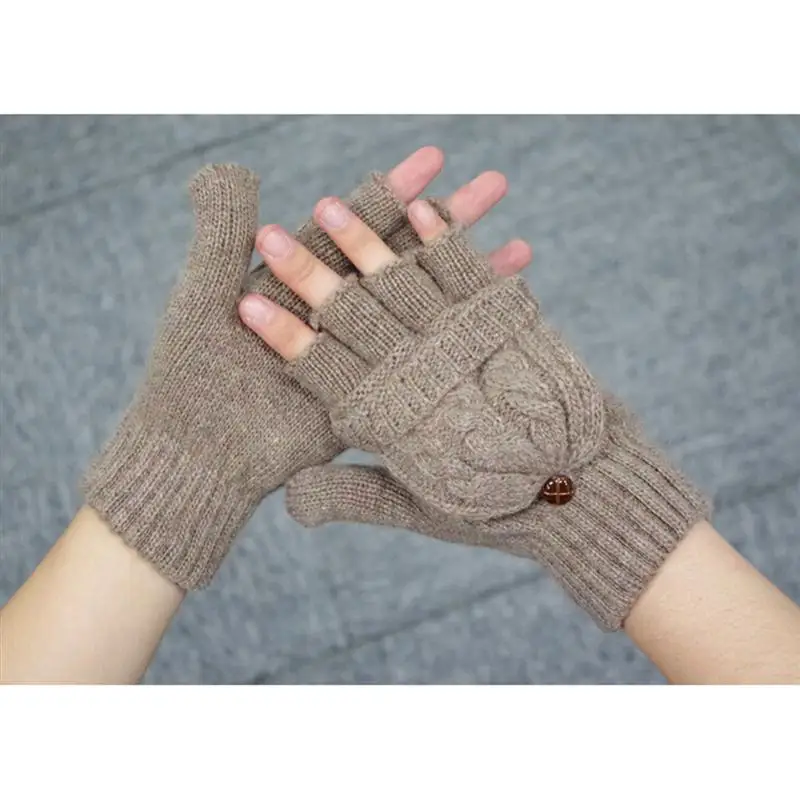 Women Winter Warm gloves Wool Knitted Convertible Fingerless Gloves With Mitten Cover (Grey) | Аксессуары для одежды