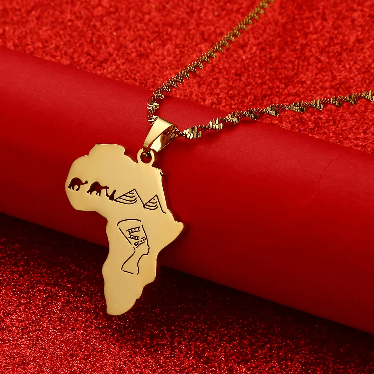 Africa Map with Egyptian Queen Nefertiti &amp Camel Pyramid Pendant Necklaces African Jewelry Gifts | Pendants