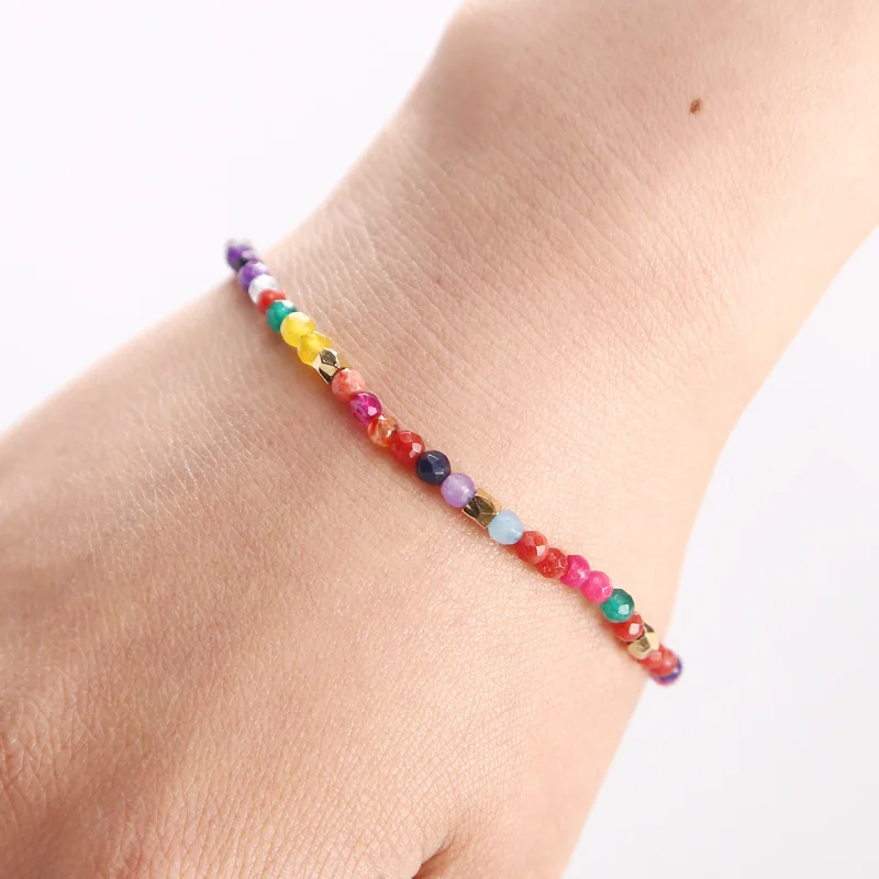 12 Созвездие счастливый тонкий браслет натуральный камень 3 мм бисера 7 Чакра