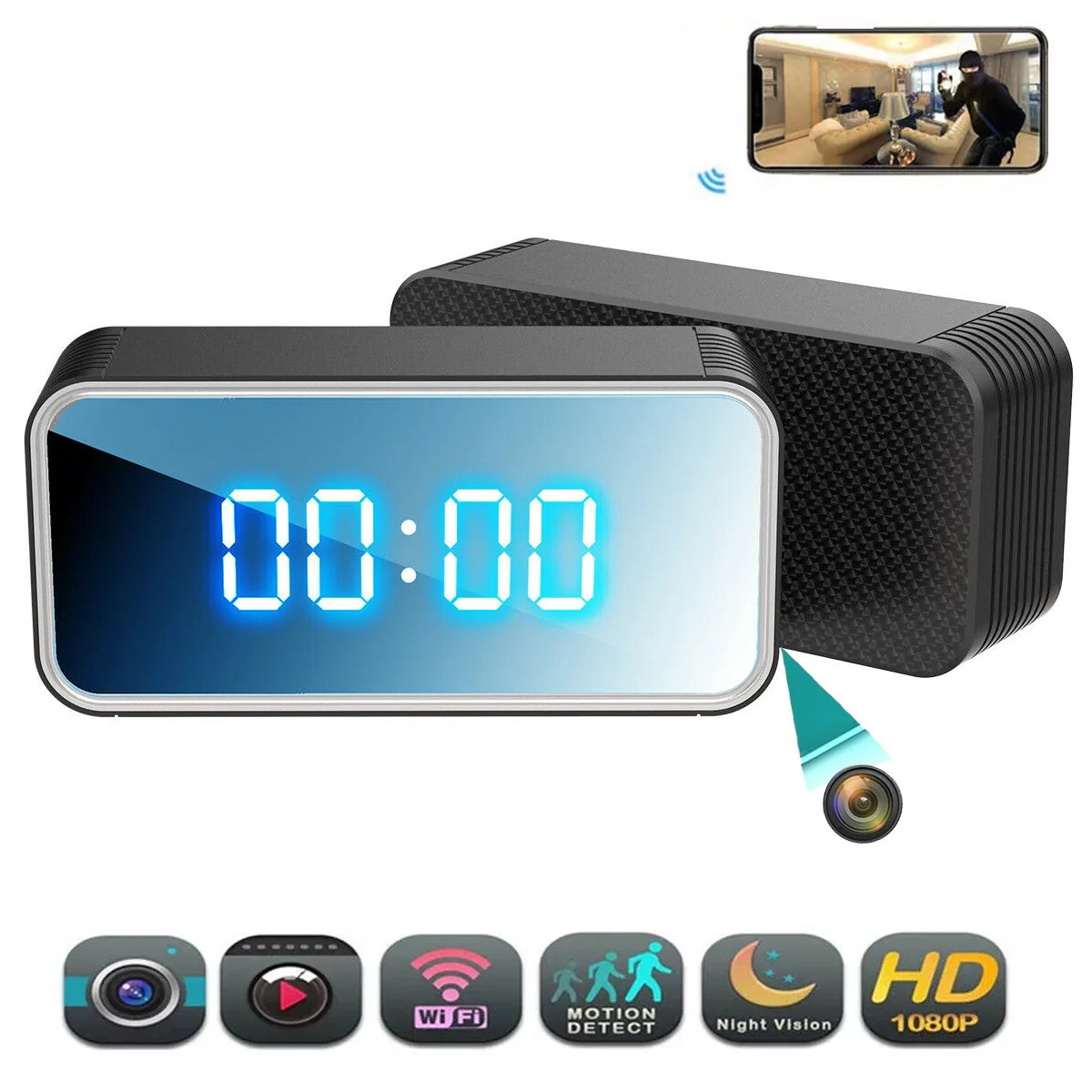 

1080P HD Clock Camera Wireless WIFI Mini Camera Micro Cam IR Night View Alarm Camcorder Digital Watch Video Mini DVR Small Cam