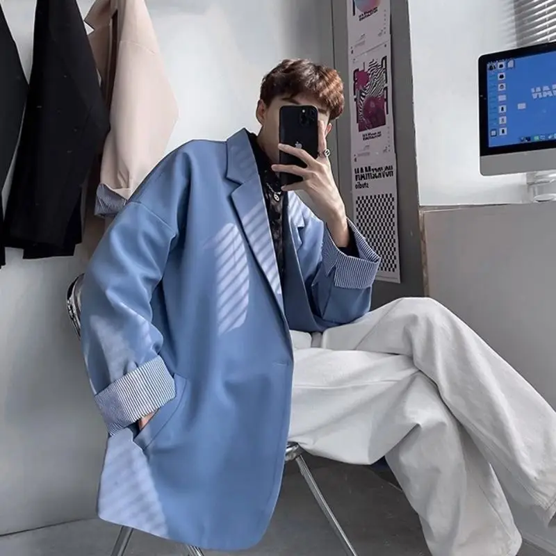 

Suit Jackets Men Spring New Hong-Kong Style All-match Jacket Male Korean Fashion Casual Solid Color Trendy Aesthetic Clothes