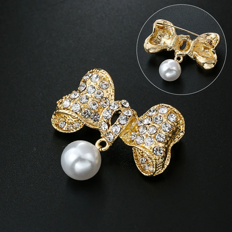 

Pearl Bow Brooch For Women 2022 Fashion Pearl Bow Brooch Alloy Diamond-Encrusted Corsage With Anti-Glare Brooch Valentine'S Day