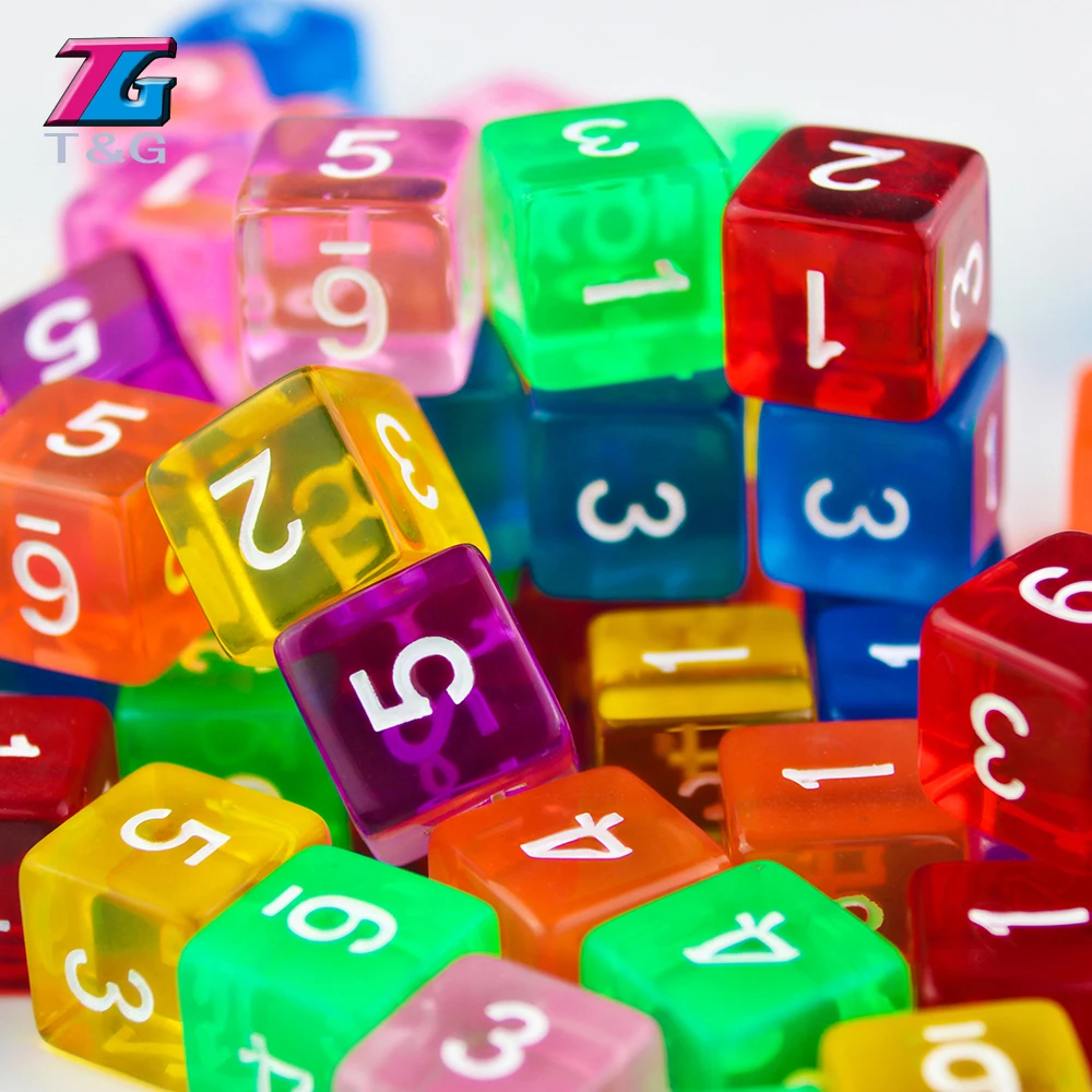 Кости Кристалл 10 шт./лот 16 мм 6 видов цветов прозрачные цветные цифровые d6 кости с