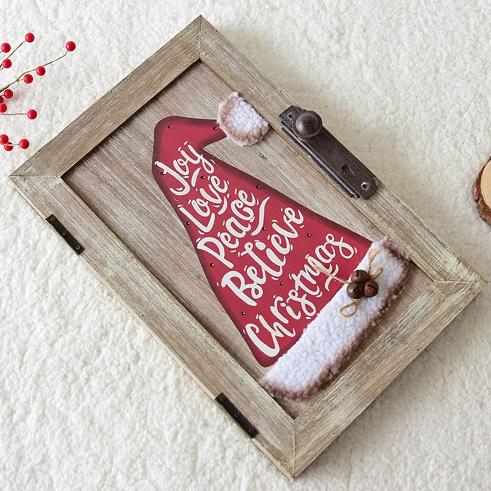 Christmas Door Hanging Plate Board Creative Hat Wall Ornaments Personality Letter Pattern Wooden Lights | Дом и сад