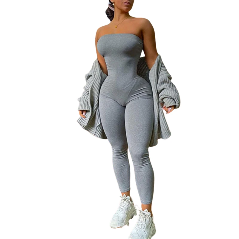 

Hirigin 2021 Women Close-fitting Jumpsuit Off-the-shoulder Sleeveless Sexy Clothes Streetwear Casual Clothes