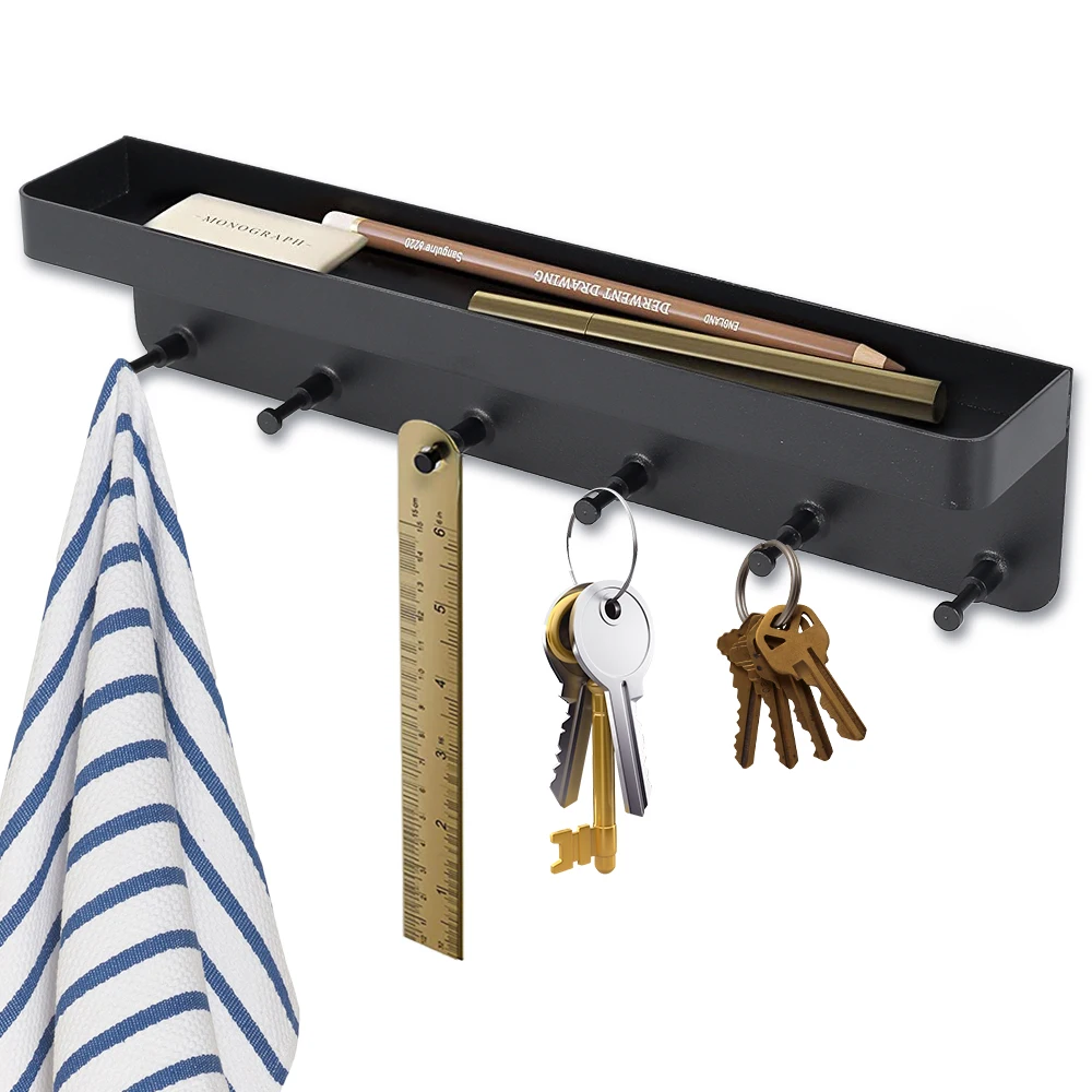 

6 Hooks Wall Mount Key Holder Stainless Steel Key Rack Storage Shelf Key Hanger Organizer for Kitchen Bedroom Hallway Office