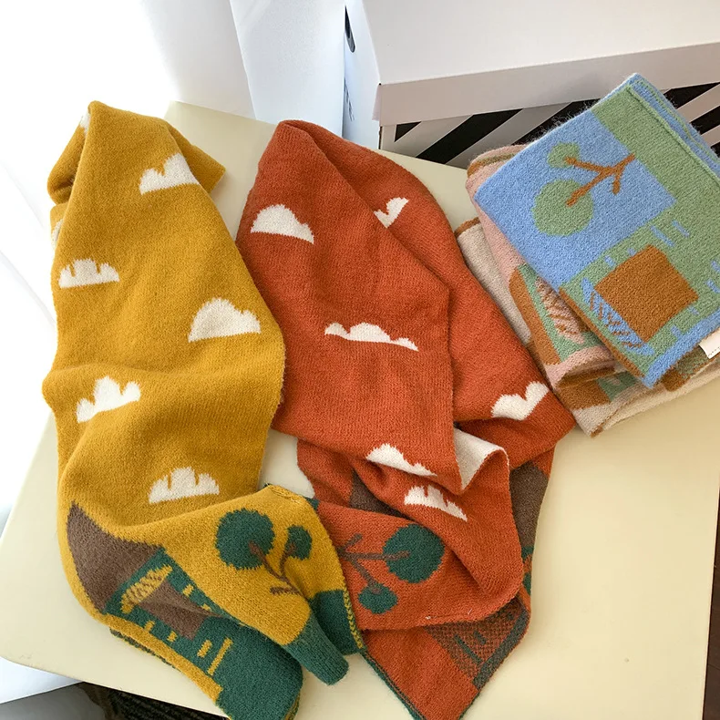 

2021 Autumn and Winter Korean Cloud Color Matching Children's Knitted Scarf Collar Set Autumn and Winter Warm Baby Yarn Collar