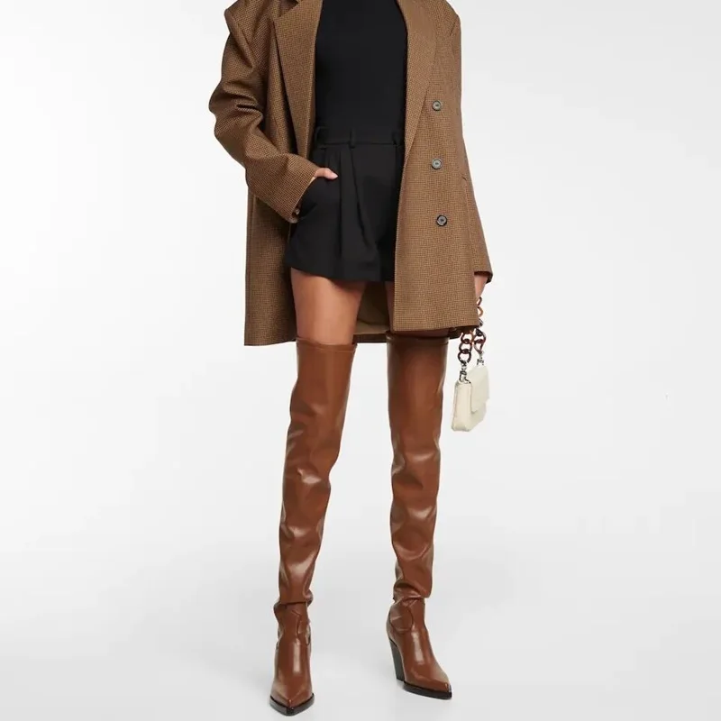 Брендовая обувь на толстом высоком каблуке сезон осень-зима высокие сапоги выше