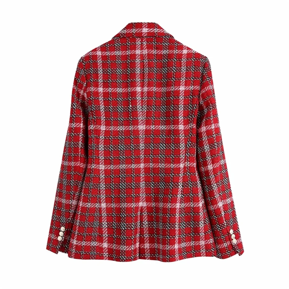 

Red Plaid Jacket Double-Breasted aAutumn And Winter Fashion