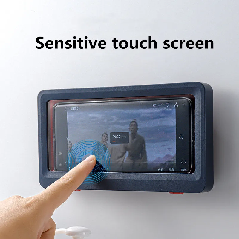 

Home Wall Waterproof Mobile Phone Box Self-adhesive Holder Touch Screen Bathroom Phone Shell Shower Sealing Storage Box