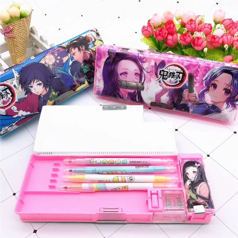 

NEW Anime Demon Slayer Kimetsu No Yaiba Kamado Nezuko Student Multifunctional Pen Bag Pencil Case With Sharpener