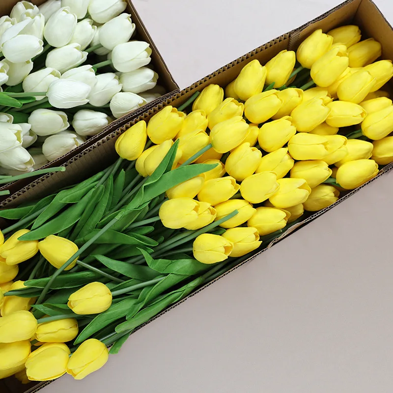 

31pcs Real Touch Artificial Tulip Bride Flower Bouquet PU Fake Flower For Wedding Decoration Birthday Party Home Garden Decor