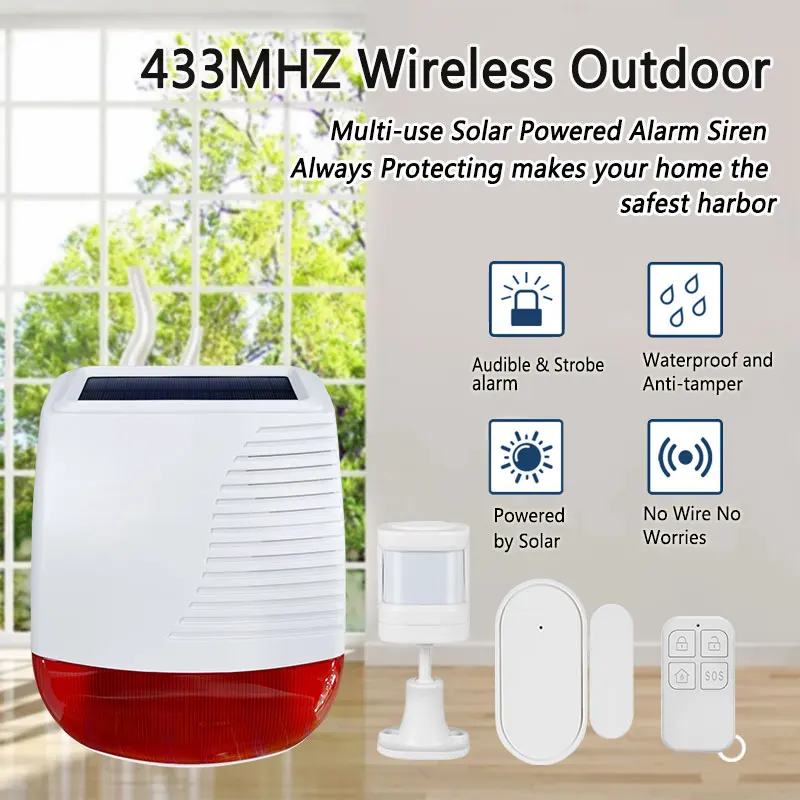 Беспроводная Внешняя Солнечная Сирена с детектором 433 МГц и дверным датчиком для