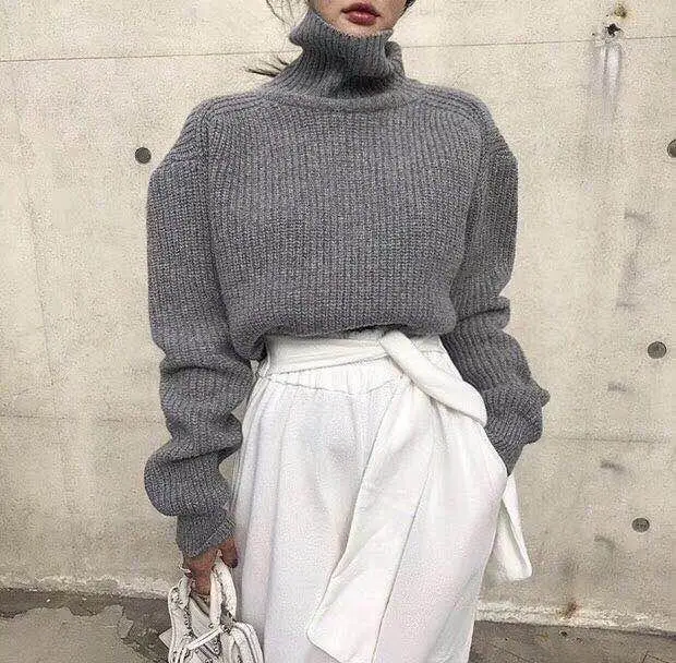 

Women Turtleneck Pullover Sweater Winter Ladies Fashion Long Sleeve Loose Hollow Out Back Knitted sweaters Jumpers JK284