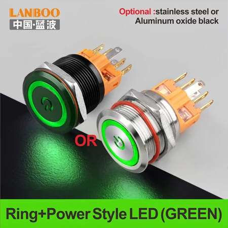 Green LED Power LB22B зуммер автобус мощность Звонок кнопочный переключатель с кольцом led 12V24V220V - Цвет: Green LED Power