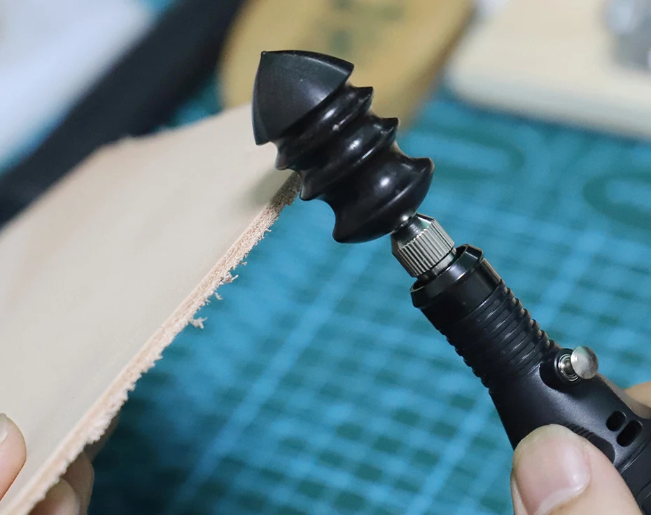 DIY электрический полированный круглый край обрезки кожи инструмент Slicker плоские/острые головы сандалового дерева кожа ремесло инструменты наконечник полировщик